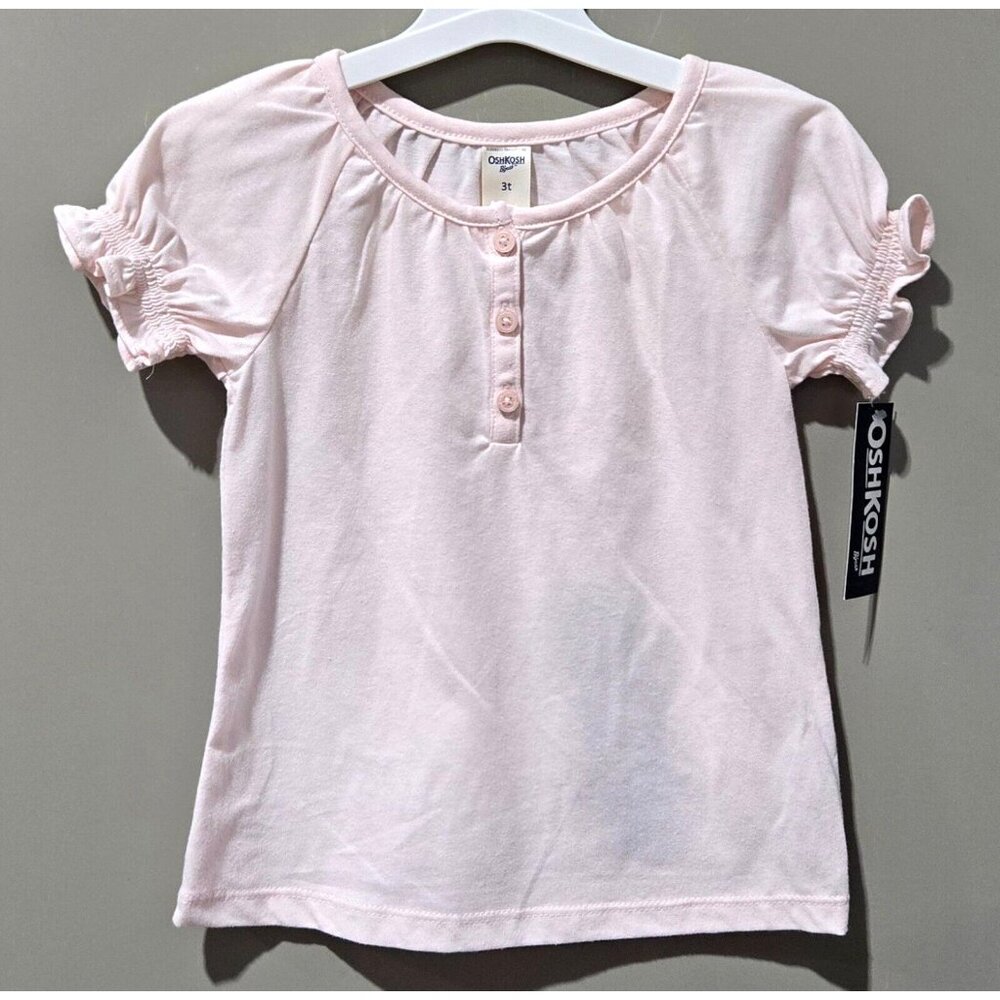 OshKosh Light Pink Short Puff Sleeve Soft Cotton Blend Henley Shirt -- Size 3T
